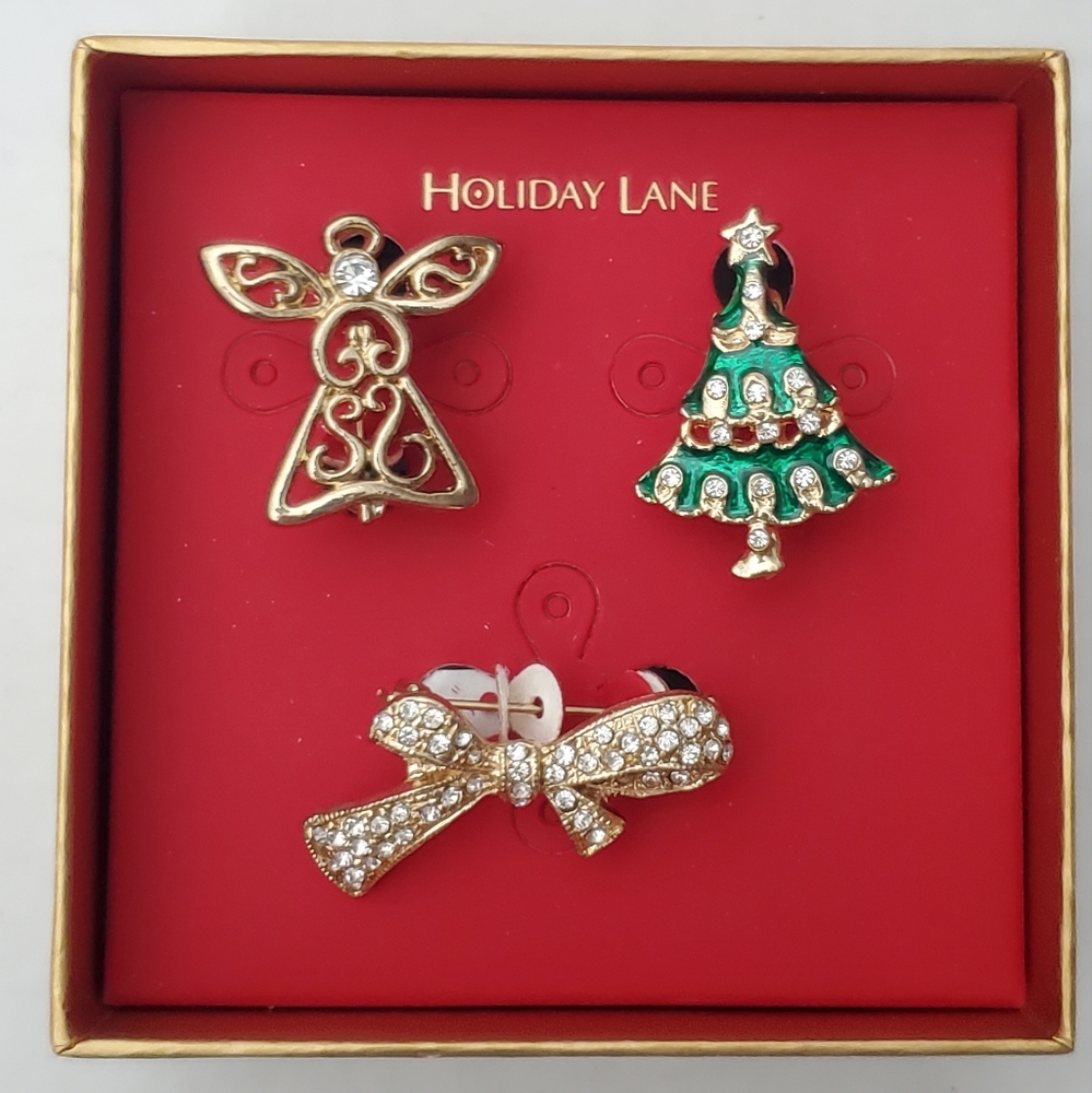 Macy's Holiday Lane Set of 3 Christmas Pins